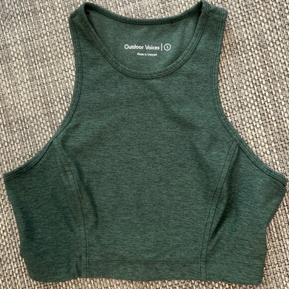 OUTDOOR VOICES Athena Compression Crop Top Hunter Green S Yoga Active Workout - Picture 2 of 5